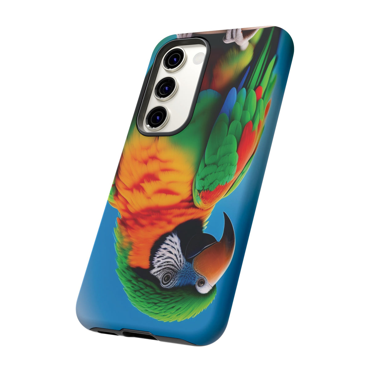 Colorful parrot with a green and red feather on its head Tough Phone Cases