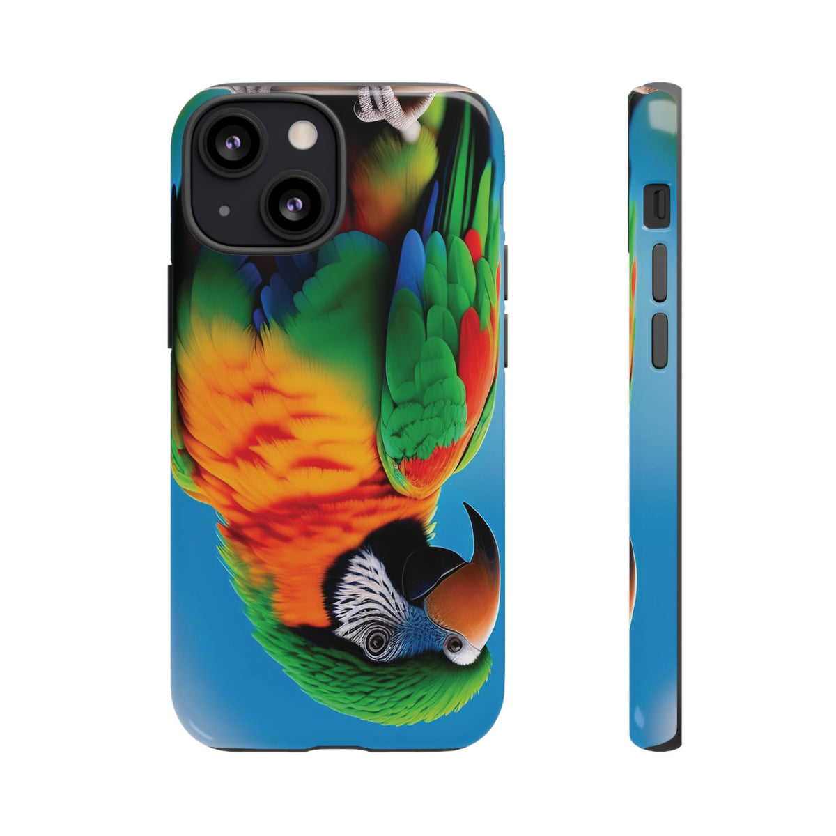 Colorful parrot with a green and red feather on its head Tough Phone Cases