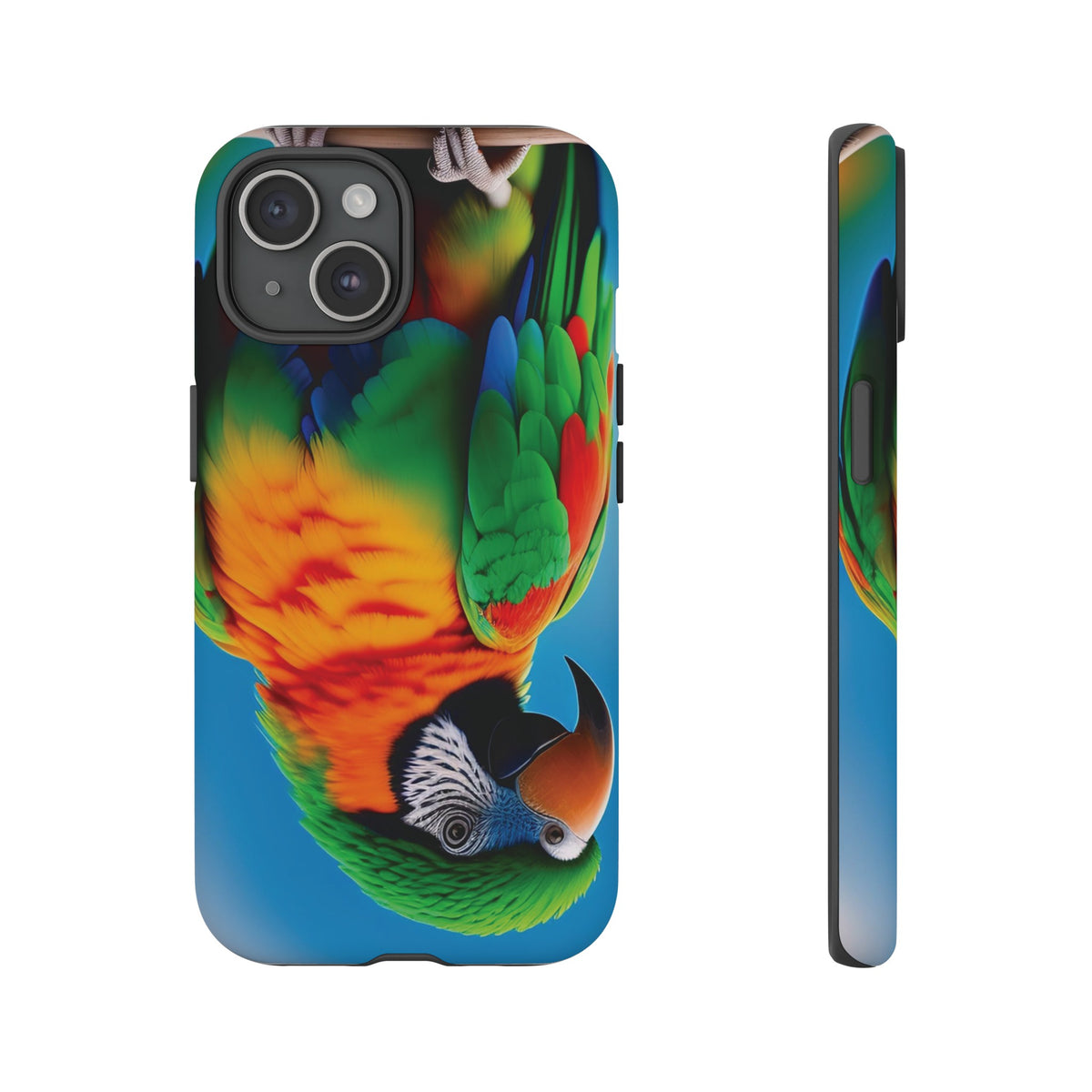 Colorful parrot with a green and red feather on its head Tough Phone Cases