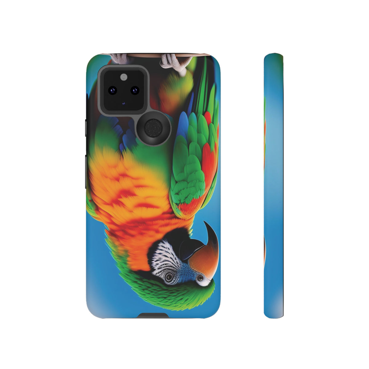 Colorful parrot with a green and red feather on its head Tough Phone Cases