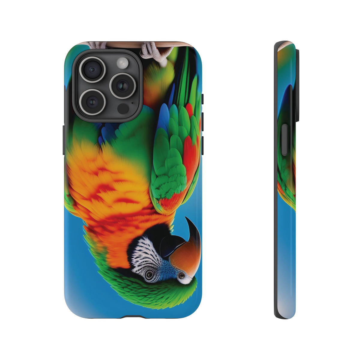 Colorful parrot with a green and red feather on its head Tough Phone Cases