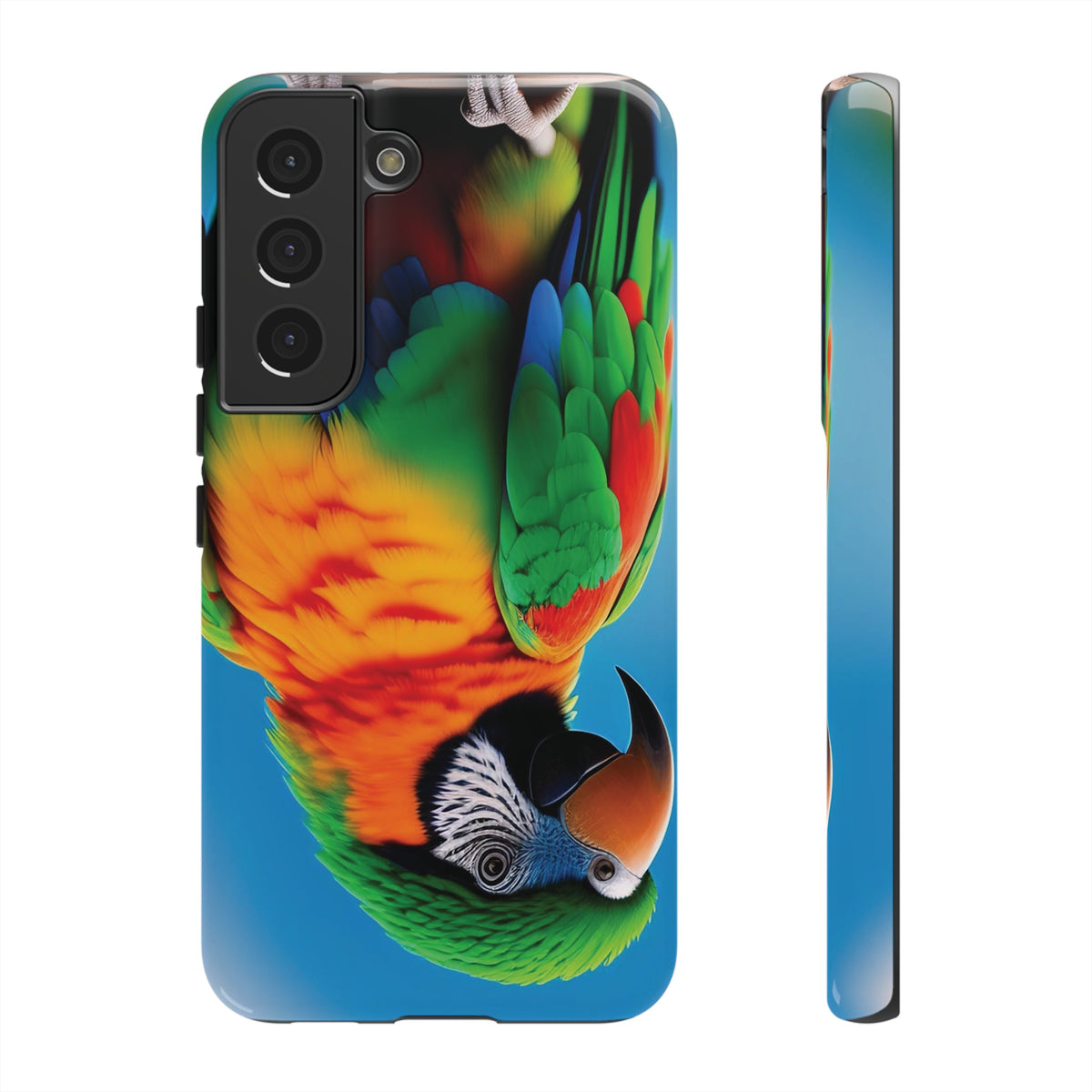 Colorful parrot with a green and red feather on its head Tough Phone Cases