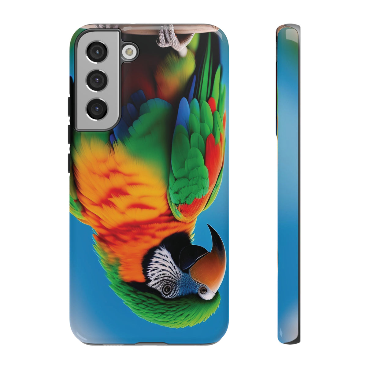 Colorful parrot with a green and red feather on its head Tough Phone Cases