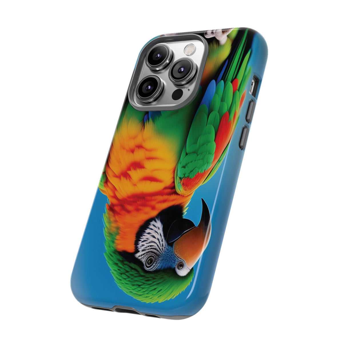 Colorful parrot with a green and red feather on its head Tough Phone Cases