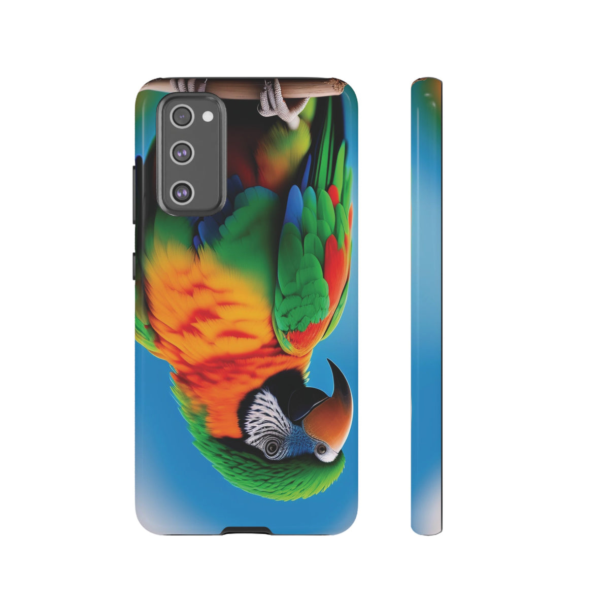 Colorful parrot with a green and red feather on its head Tough Phone Cases