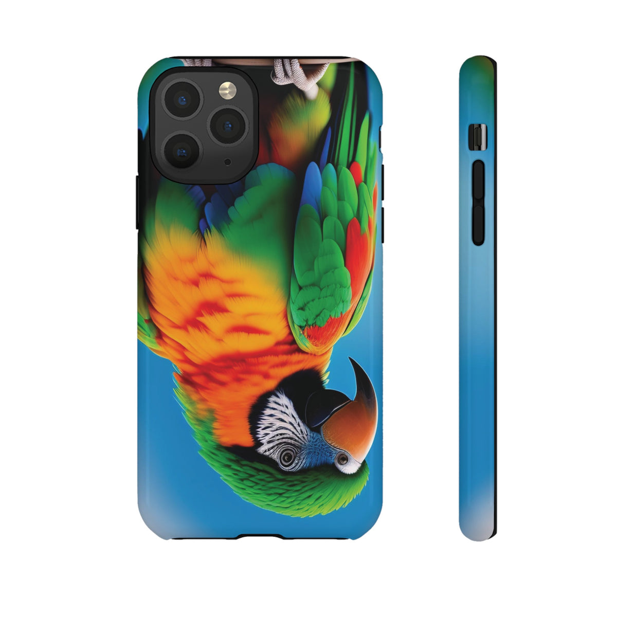 Colorful parrot with a green and red feather on its head Tough Phone Cases