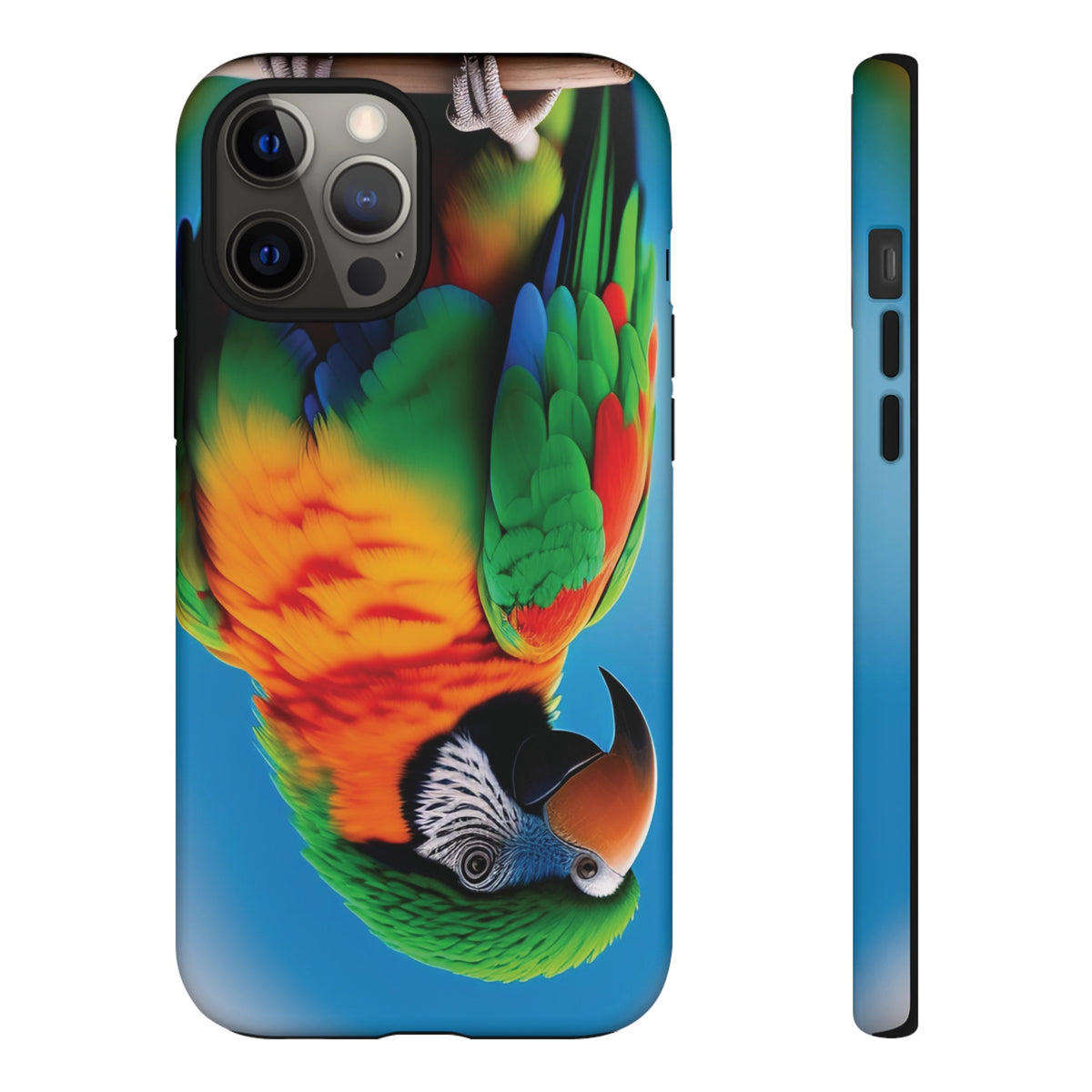 Colorful parrot with a green and red feather on its head Tough Phone Cases