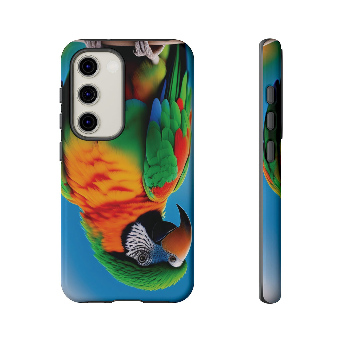 Colorful parrot with a green and red feather on its head Tough Phone Cases