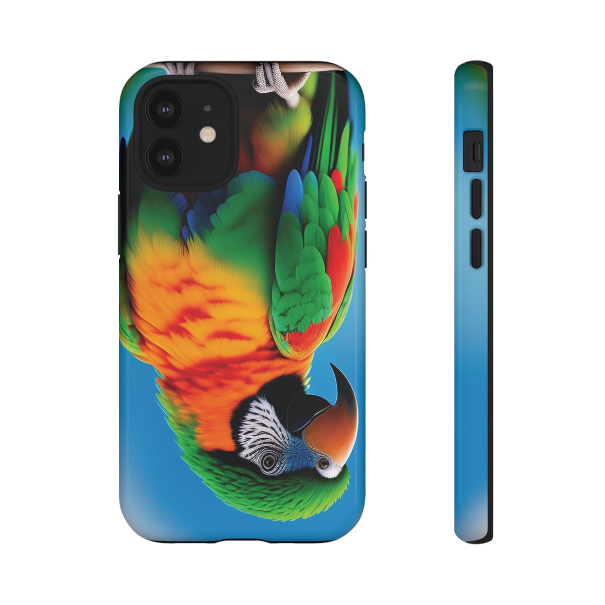 Colorful parrot with a green and red feather on its head Tough Phone Cases