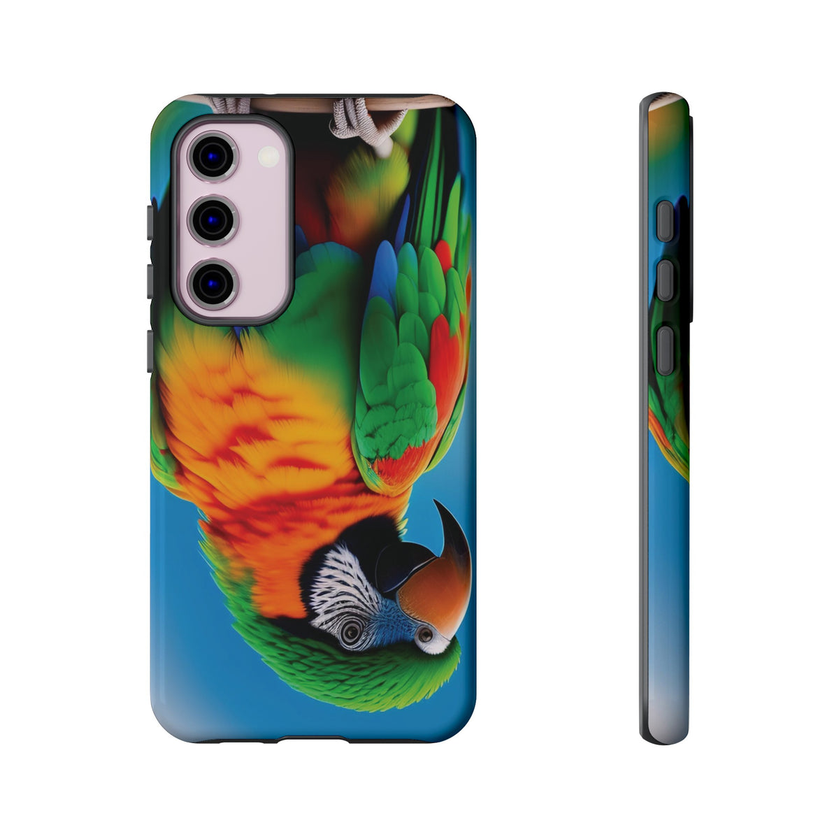 Colorful parrot with a green and red feather on its head Tough Phone Cases