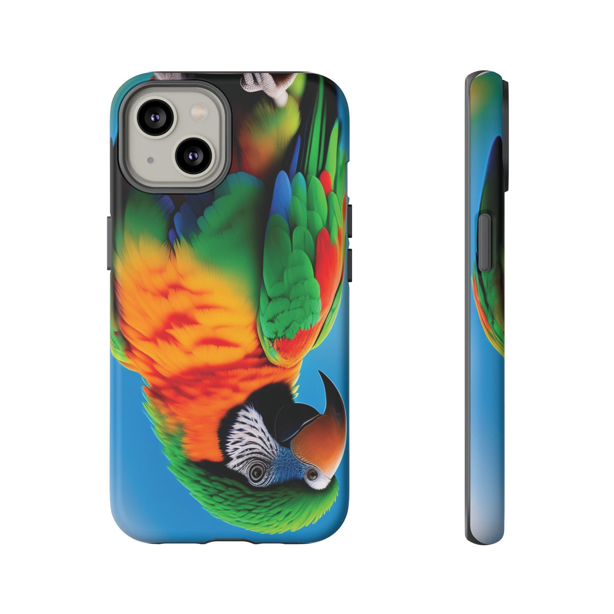 Colorful parrot with a green and red feather on its head Tough Phone Cases