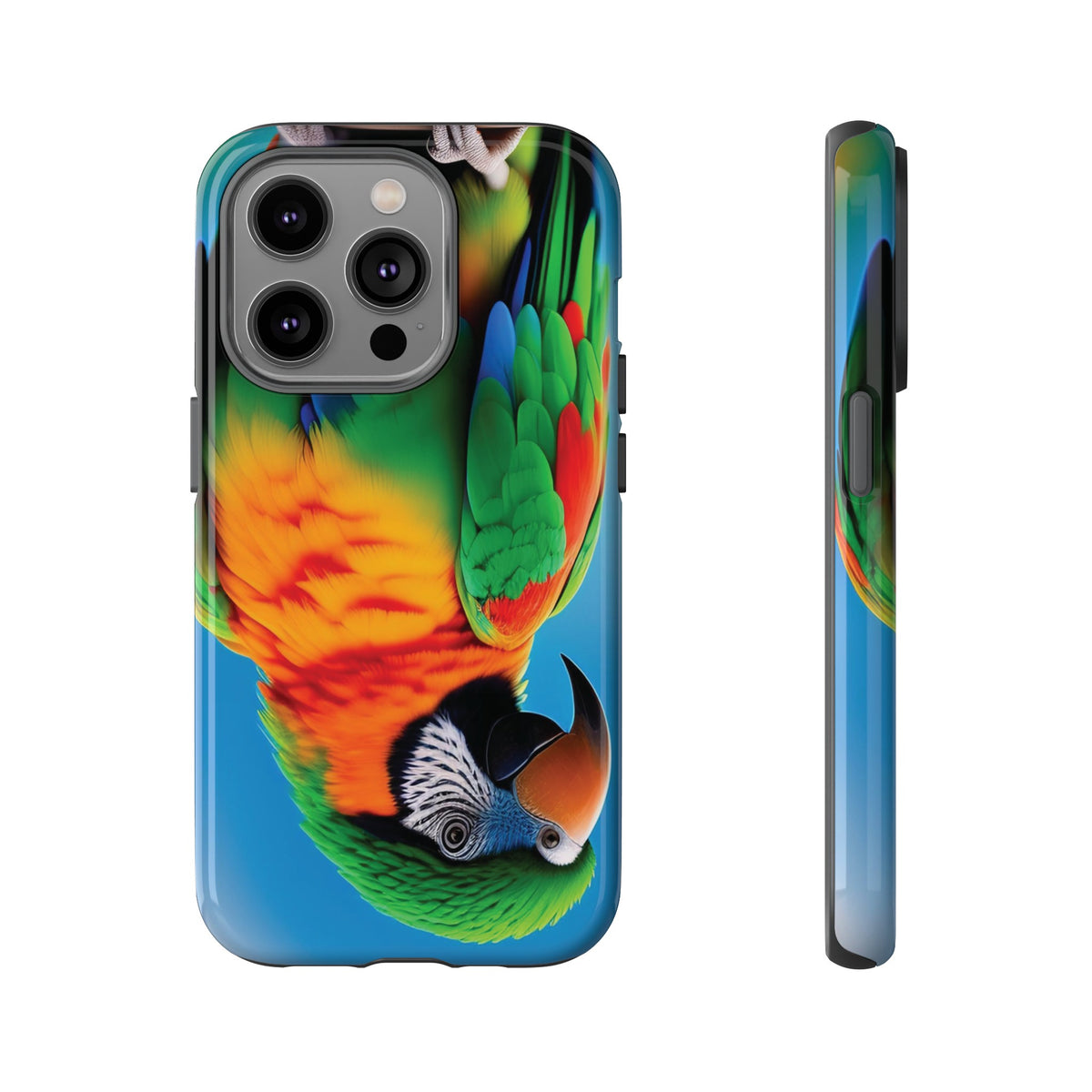 Colorful parrot with a green and red feather on its head Tough Phone Cases