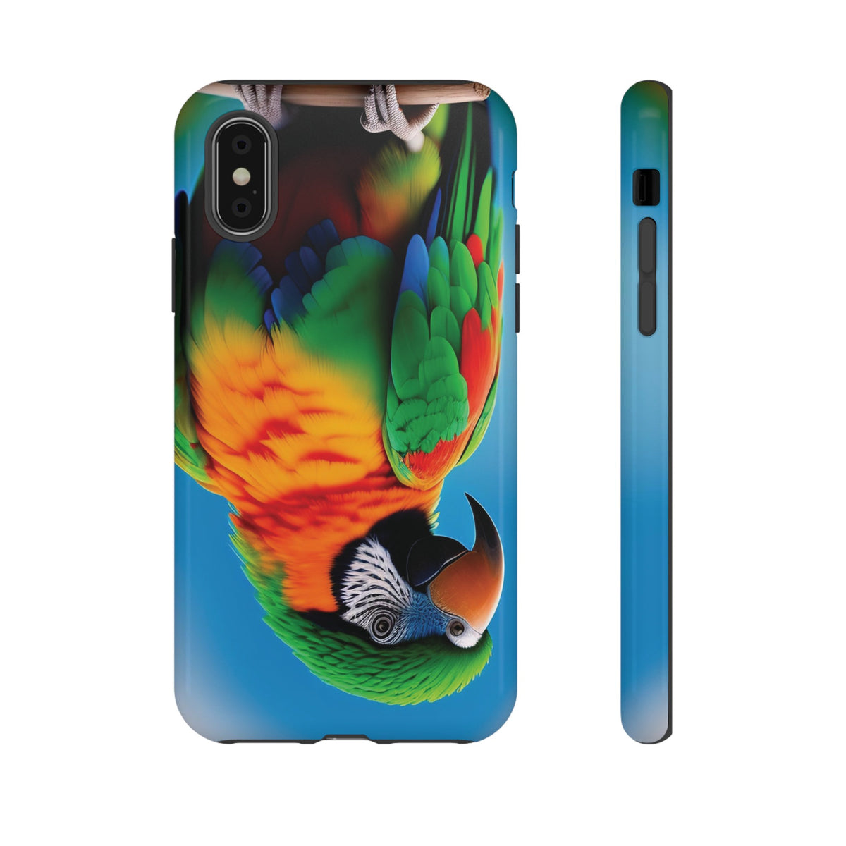 Colorful parrot with a green and red feather on its head Tough Phone Cases