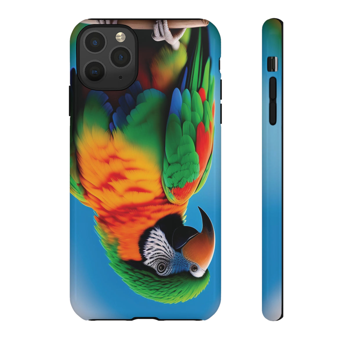 Colorful parrot with a green and red feather on its head Tough Phone Cases