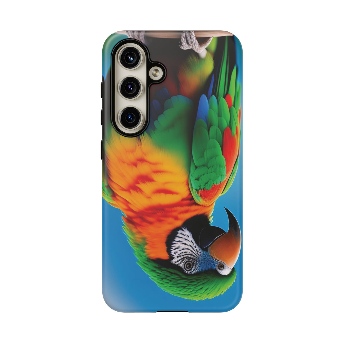 Colorful parrot with a green and red feather on its head Tough Phone Cases