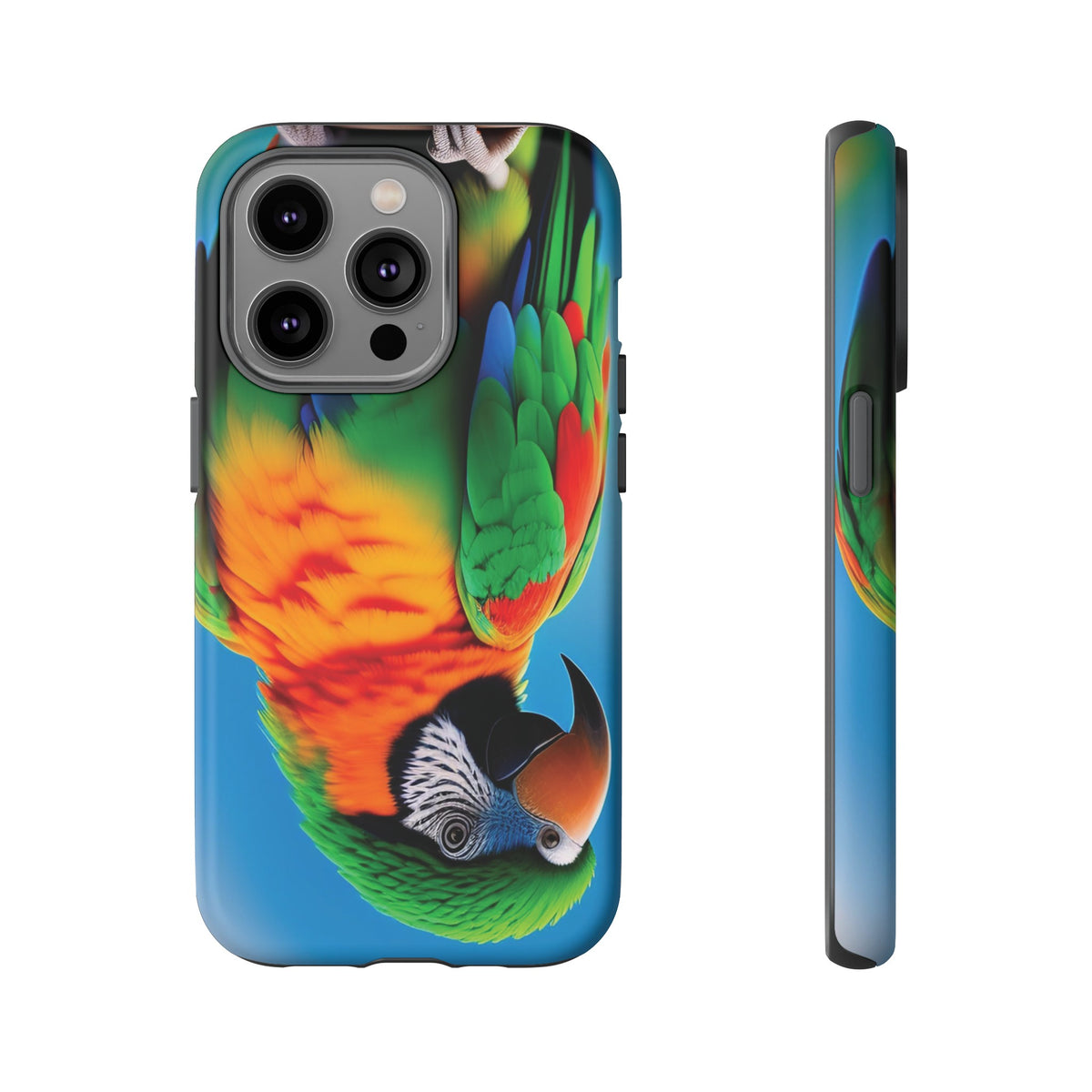 Colorful parrot with a green and red feather on its head Tough Phone Cases