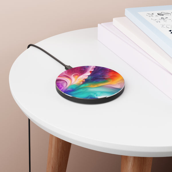 Colorful abstract painting with a rainbow background Wireless Charger