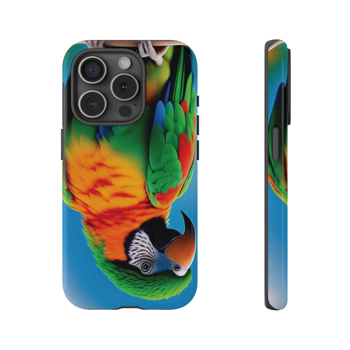 Colorful parrot with a green and red feather on its head Tough Phone Cases