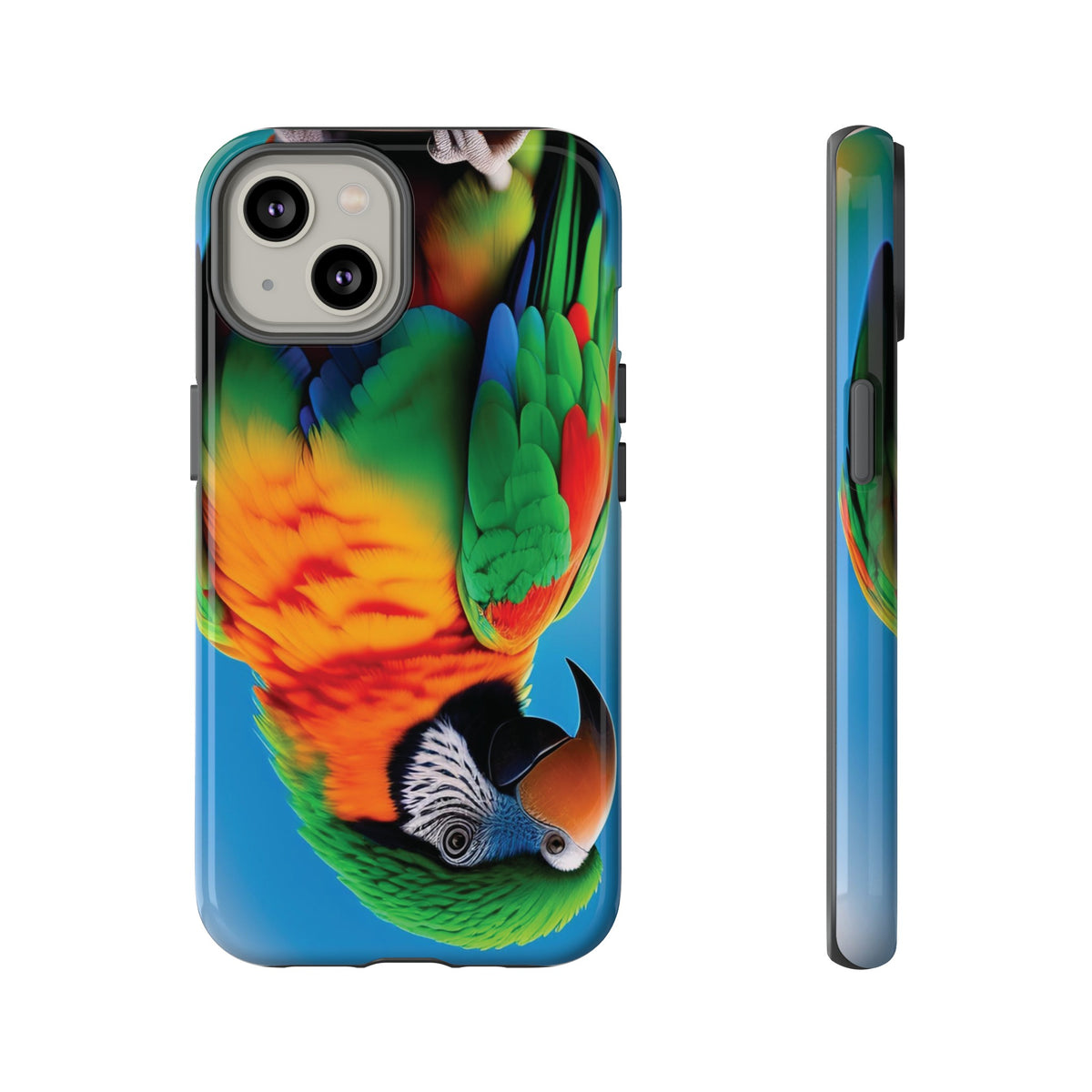 Colorful parrot with a green and red feather on its head Tough Phone Cases