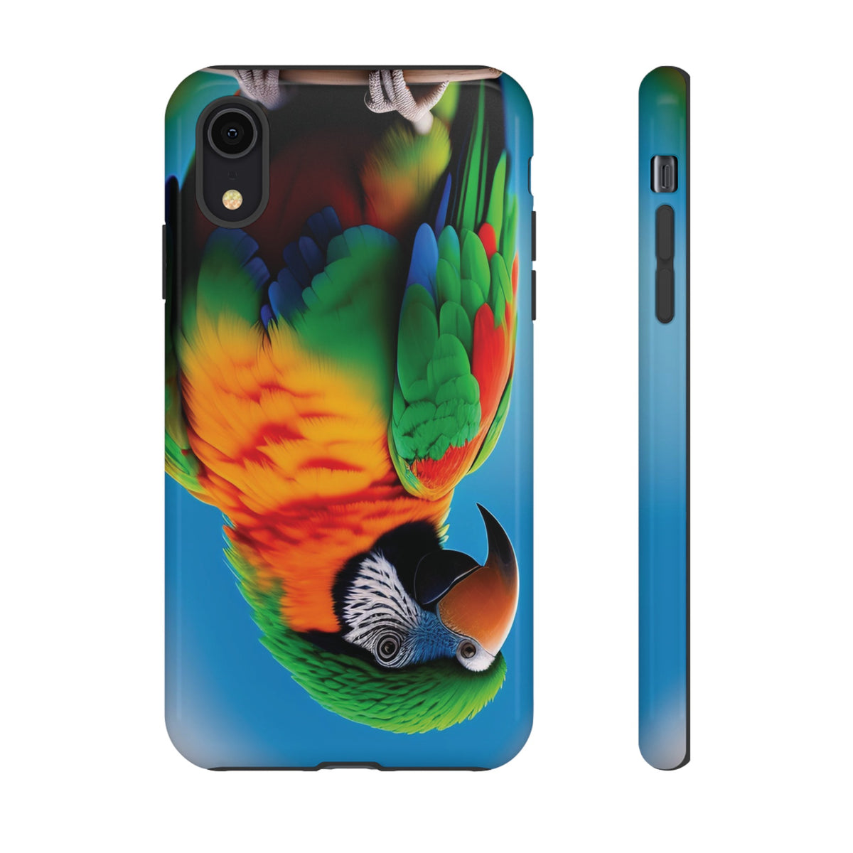 Colorful parrot with a green and red feather on its head Tough Phone Cases