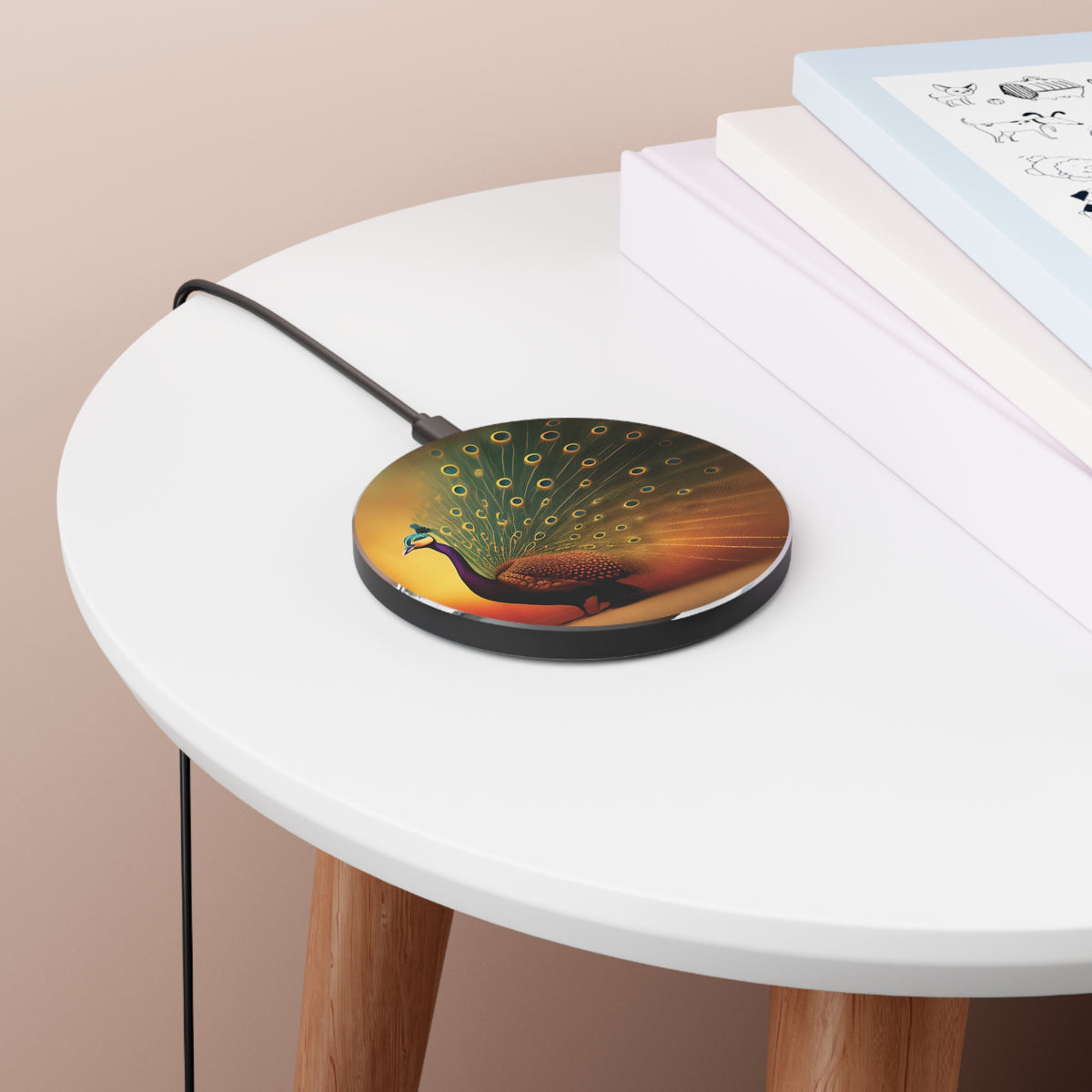 Peacock with a colorful tail themed Wireless Charger