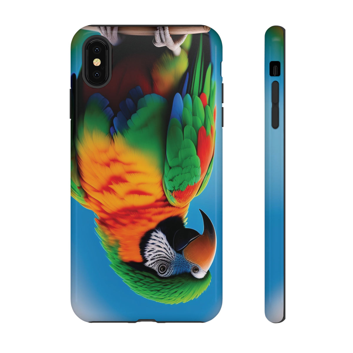 Colorful parrot with a green and red feather on its head Tough Phone Cases