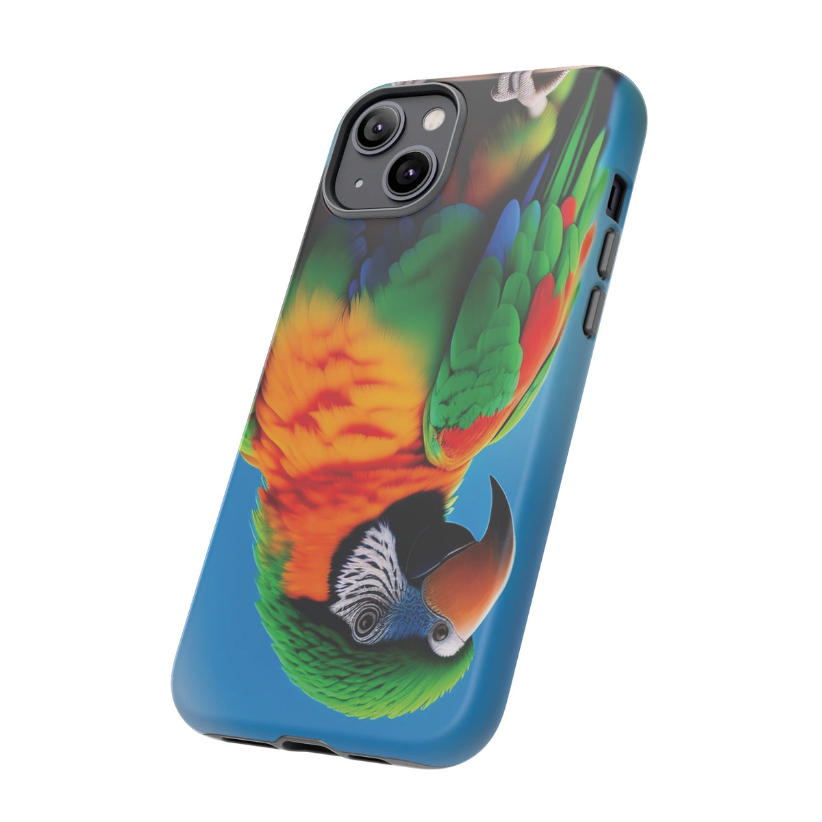 Colorful parrot with a green and red feather on its head Tough Phone Cases