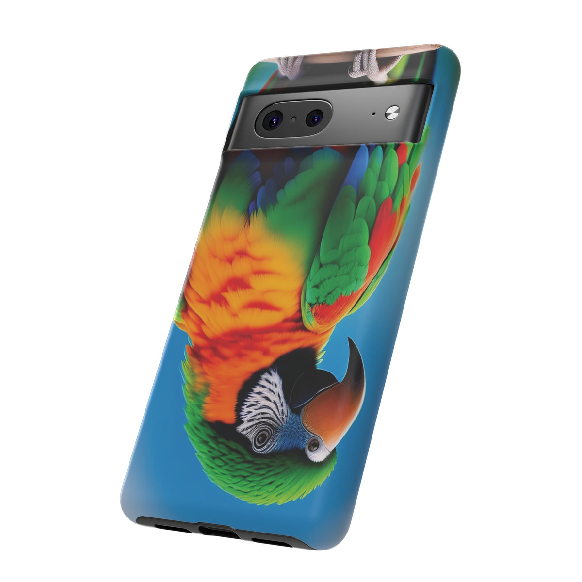 Colorful parrot with a green and red feather on its head Tough Phone Cases