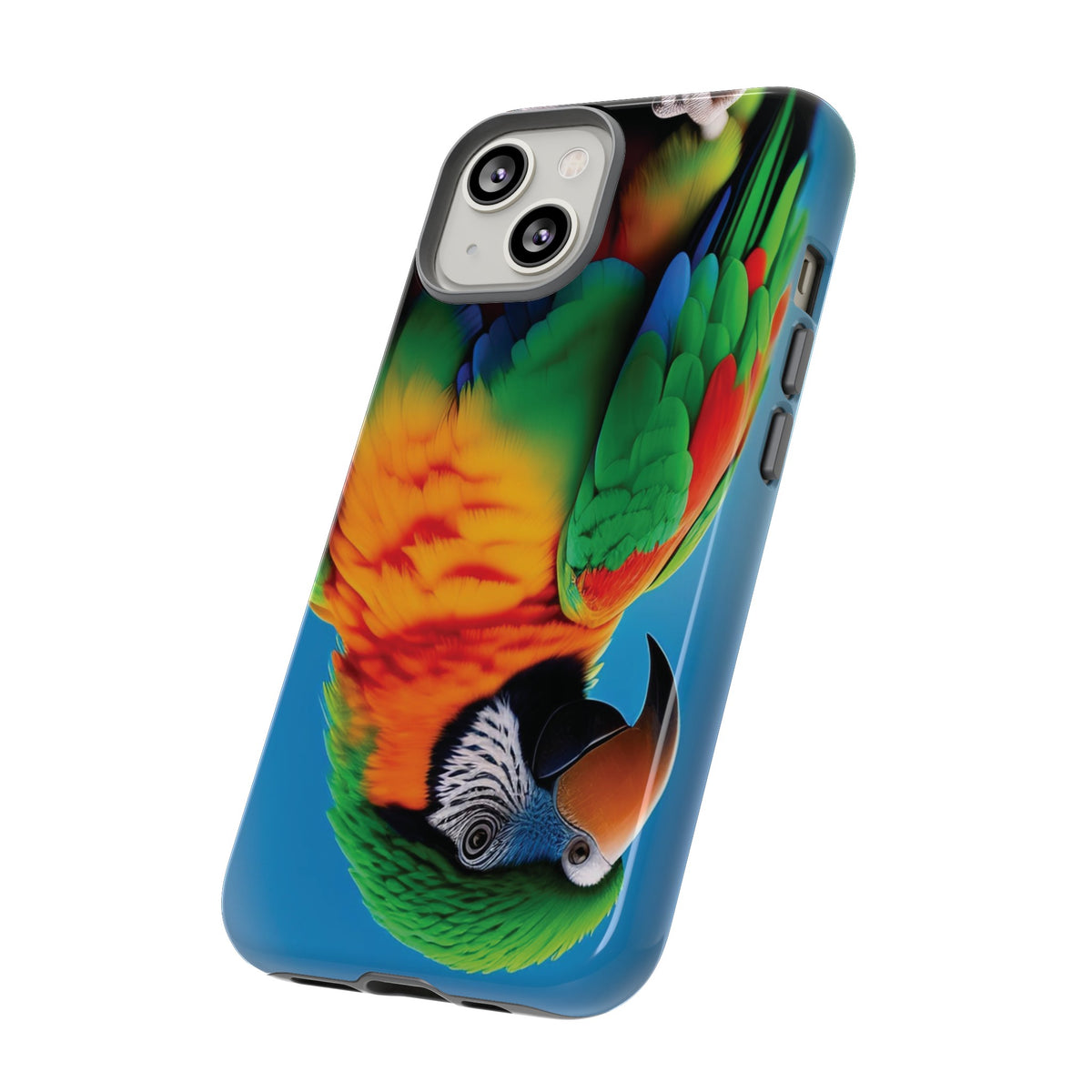 Colorful parrot with a green and red feather on its head Tough Phone Cases