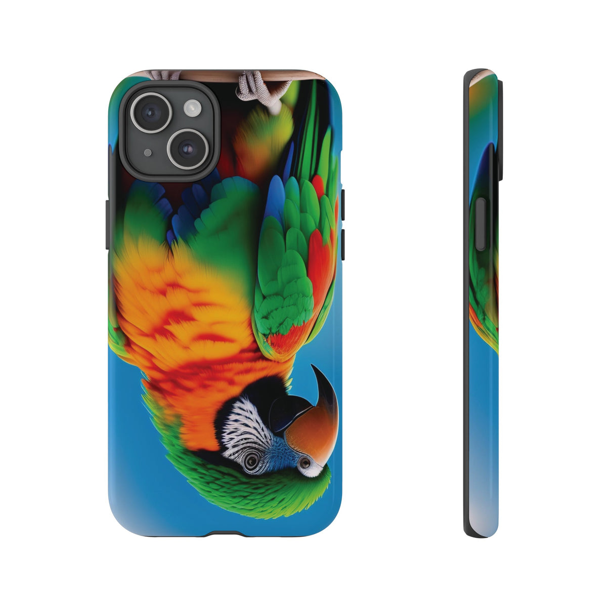 Colorful parrot with a green and red feather on its head Tough Phone Cases