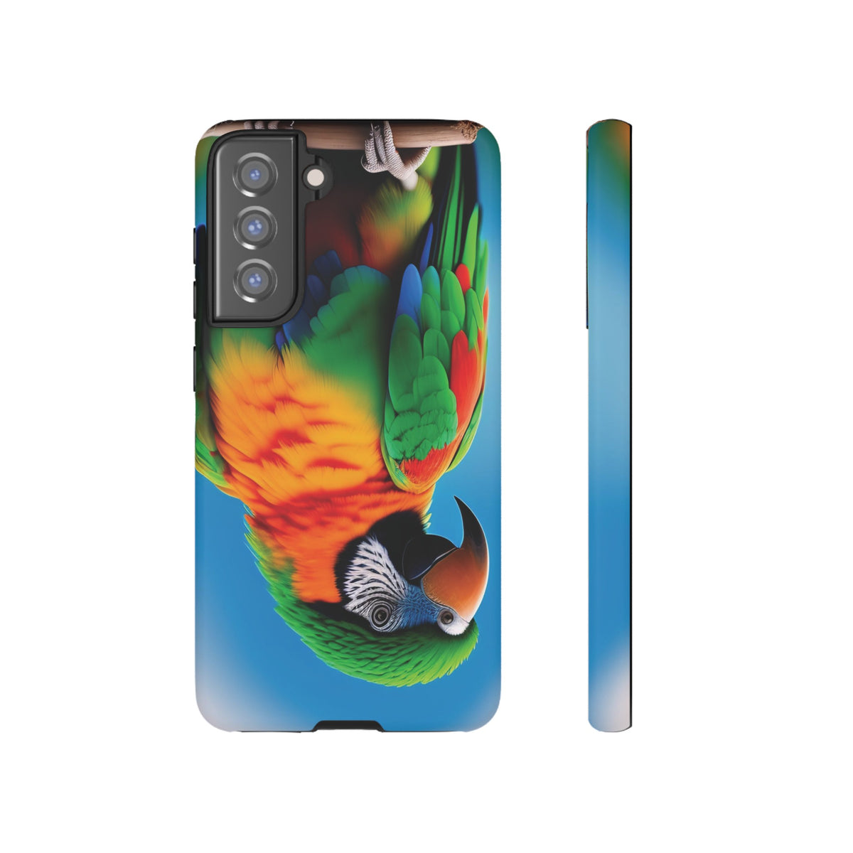 Colorful parrot with a green and red feather on its head Tough Phone Cases