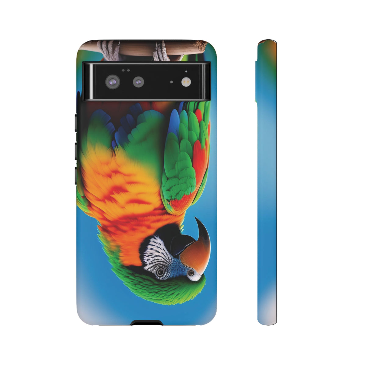 Colorful parrot with a green and red feather on its head Tough Phone Cases