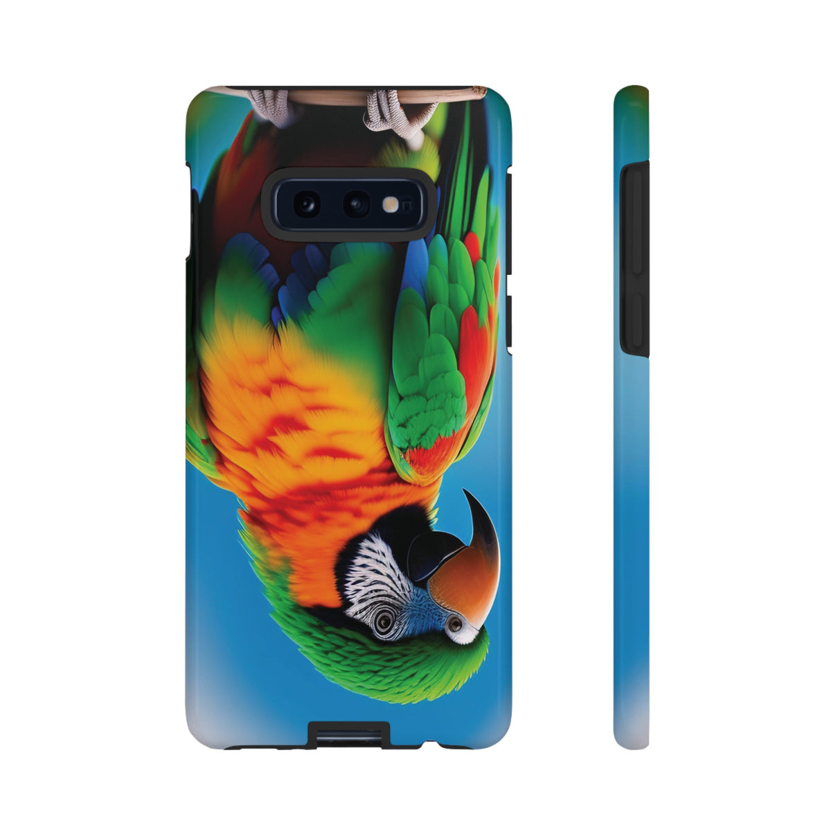 Colorful parrot with a green and red feather on its head Tough Phone Cases