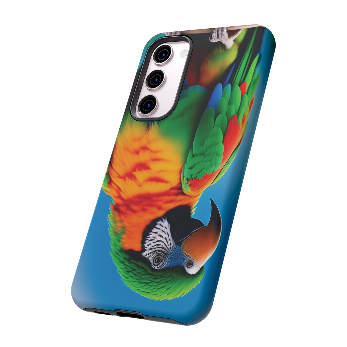 Colorful parrot with a green and red feather on its head Tough Phone Cases