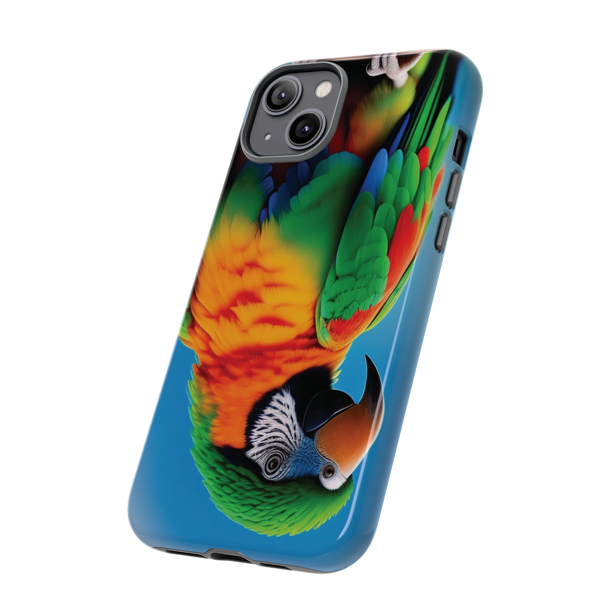 Colorful parrot with a green and red feather on its head Tough Phone Cases