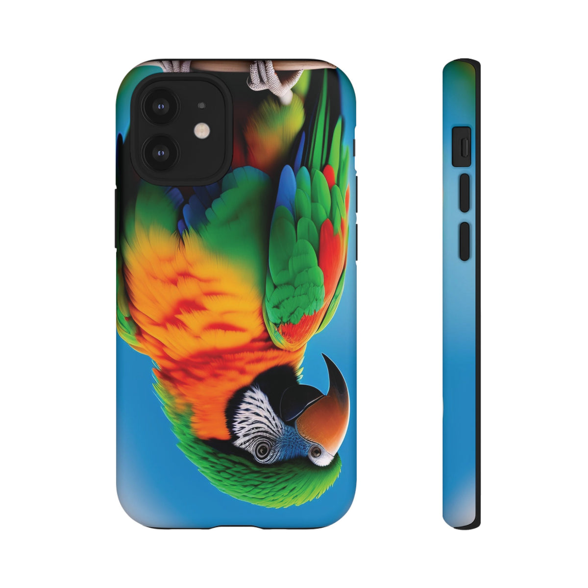 Colorful parrot with a green and red feather on its head Tough Phone Cases