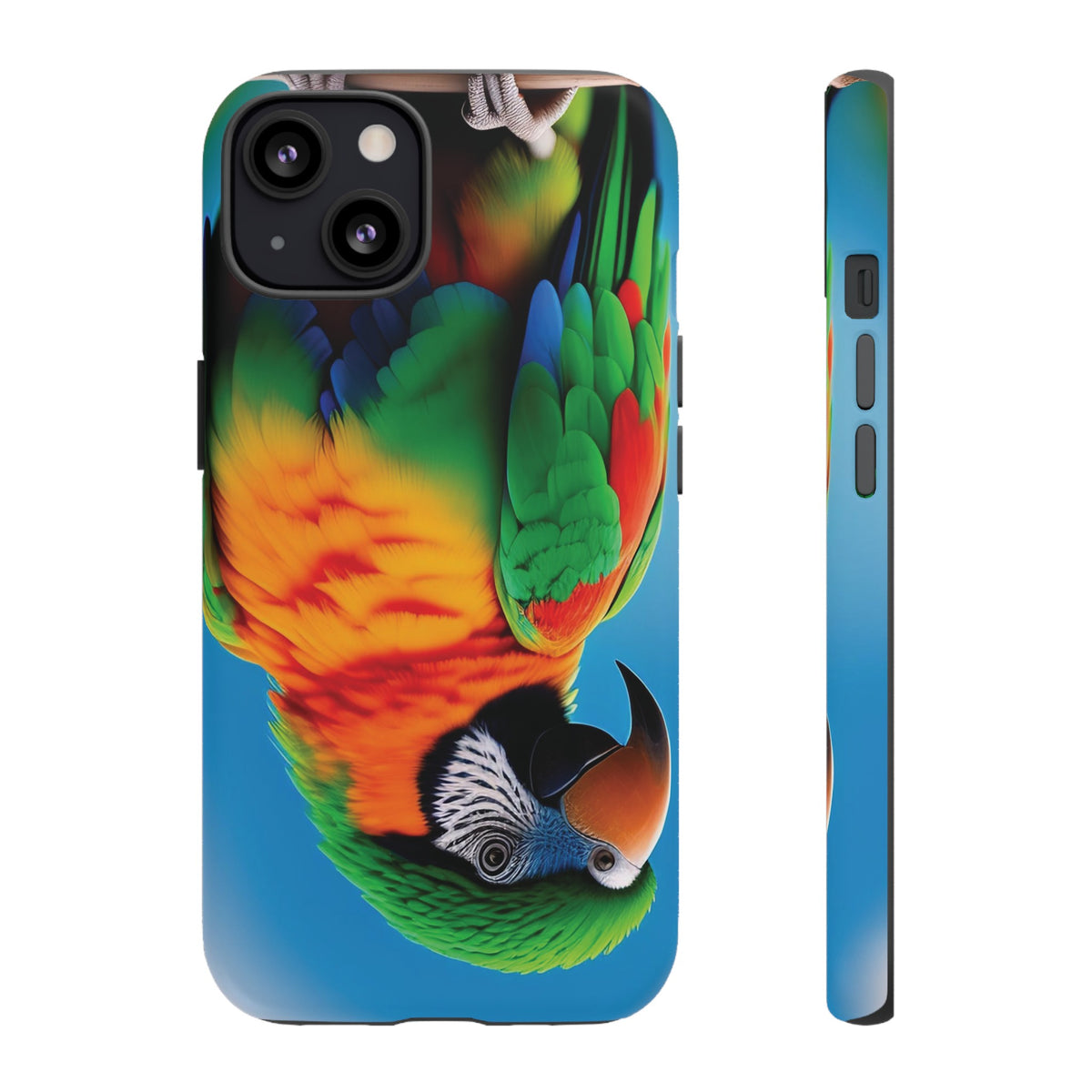 Colorful parrot with a green and red feather on its head Tough Phone Cases