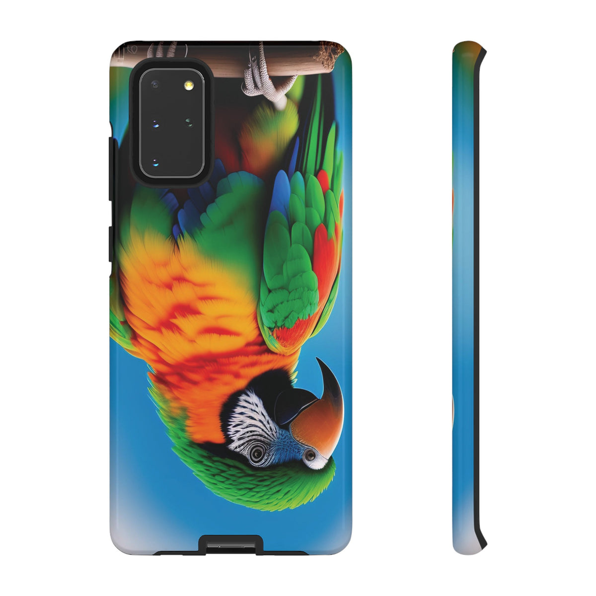 Colorful parrot with a green and red feather on its head Tough Phone Cases