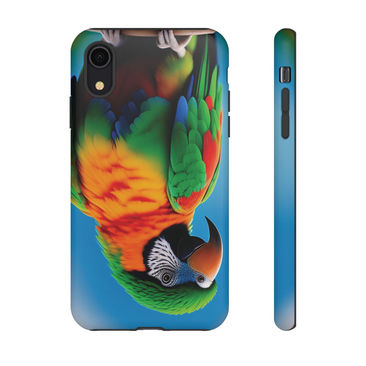 Colorful parrot with a green and red feather on its head Tough Phone Cases