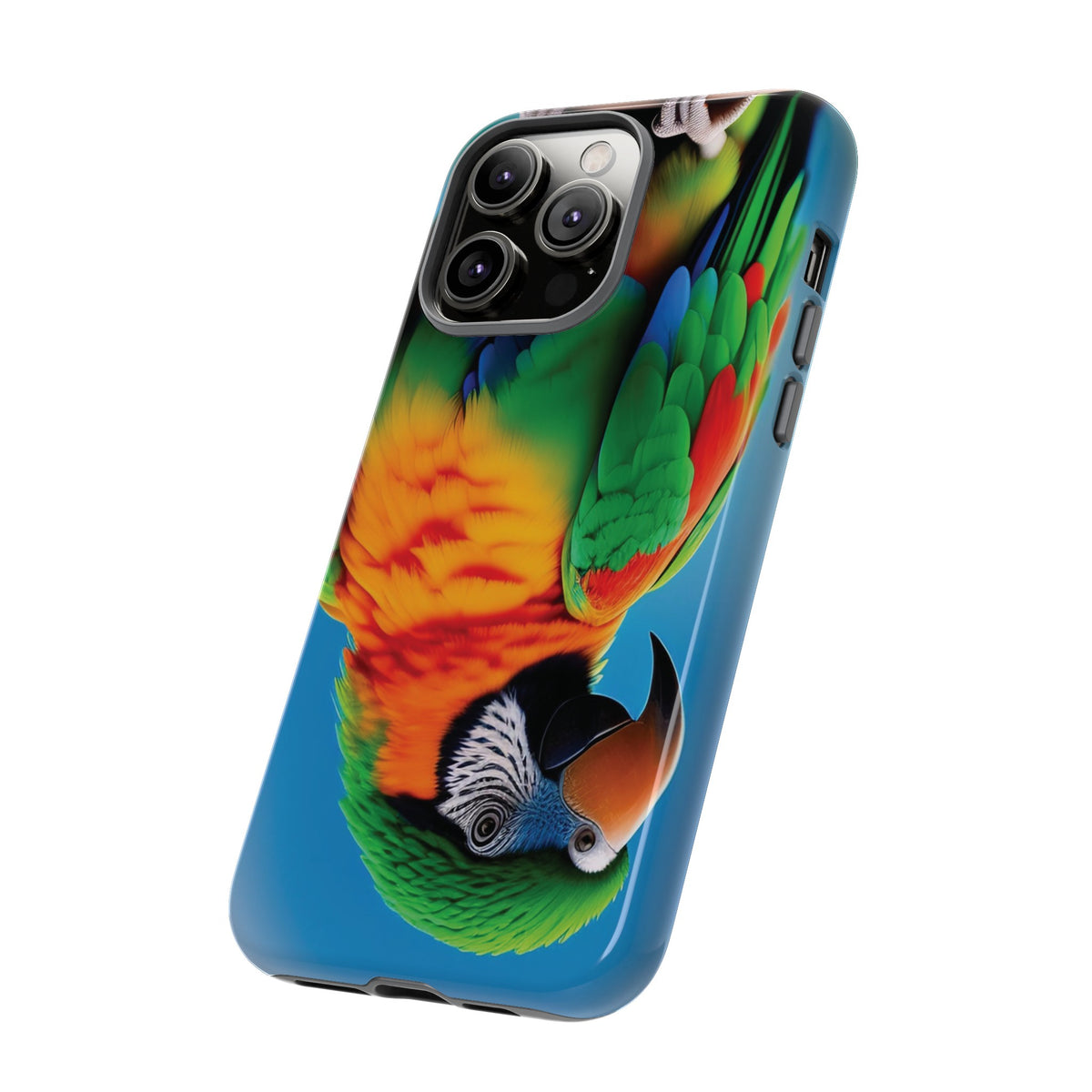 Colorful parrot with a green and red feather on its head Tough Phone Cases