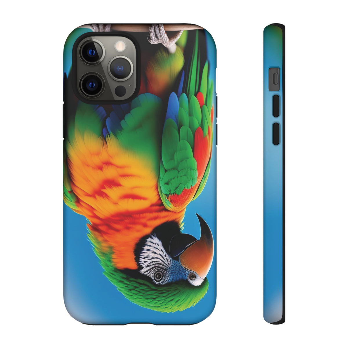 Colorful parrot with a green and red feather on its head Tough Phone Cases