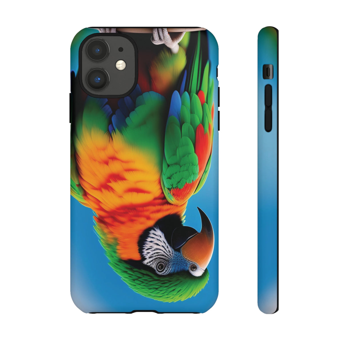 Colorful parrot with a green and red feather on its head Tough Phone Cases