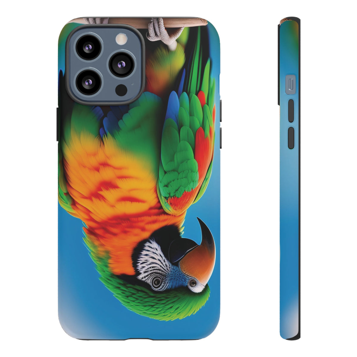 Colorful parrot with a green and red feather on its head Tough Phone Cases