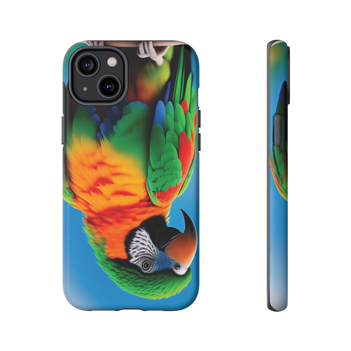 Colorful parrot with a green and red feather on its head Tough Phone Cases