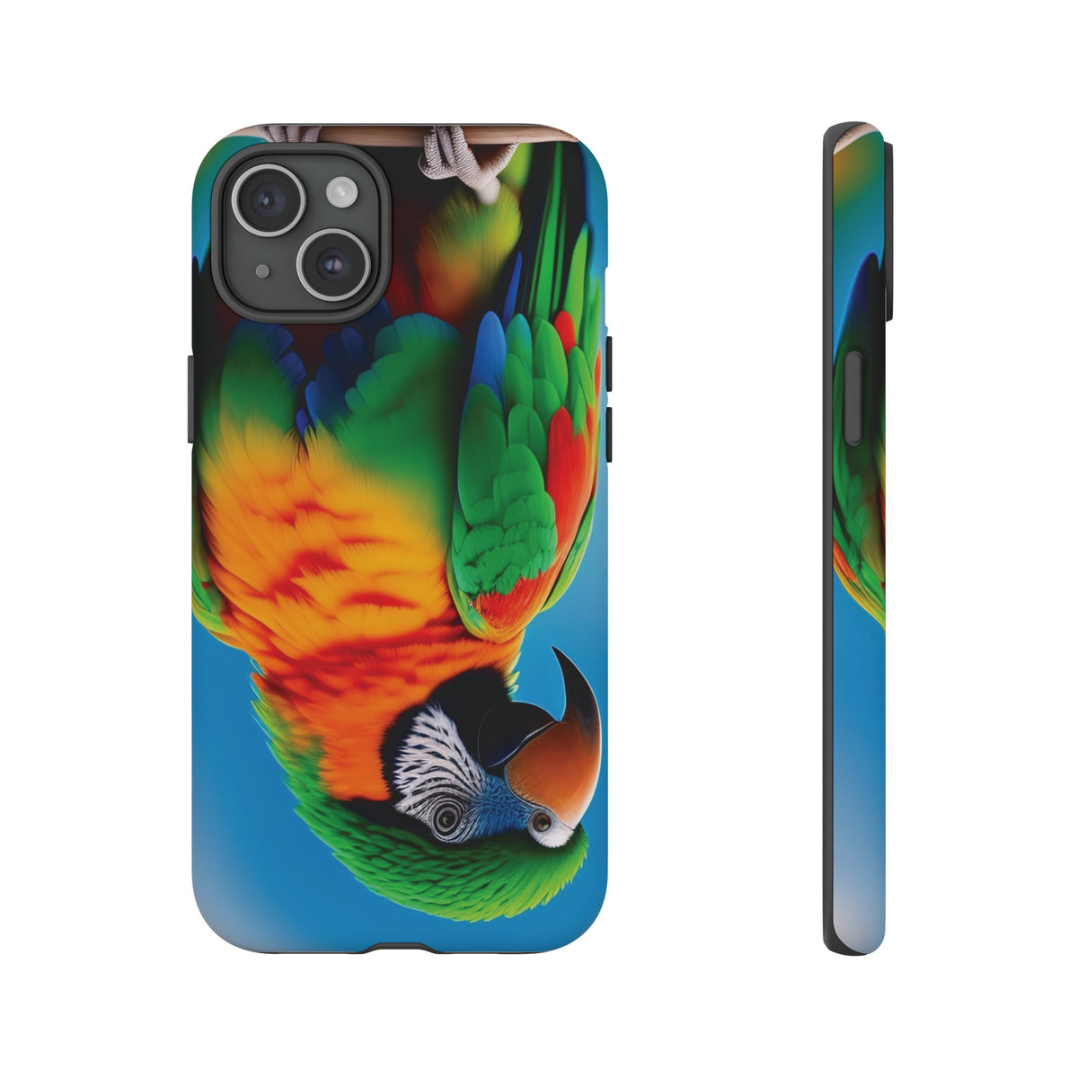 Colorful parrot with a green and red feather on its head Tough Phone Cases