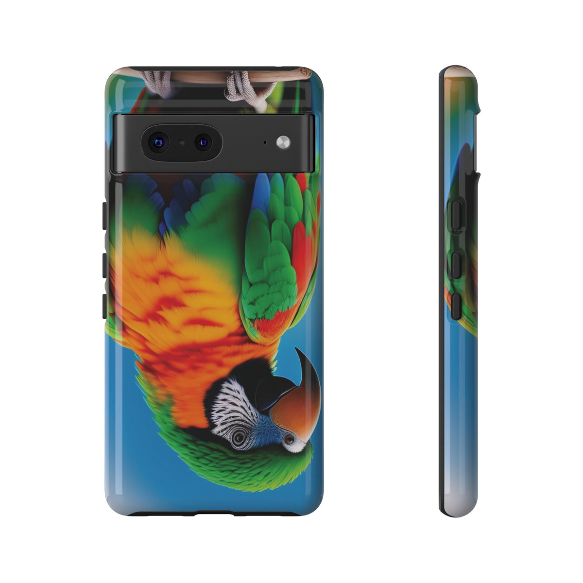 Colorful parrot with a green and red feather on its head Tough Phone Cases