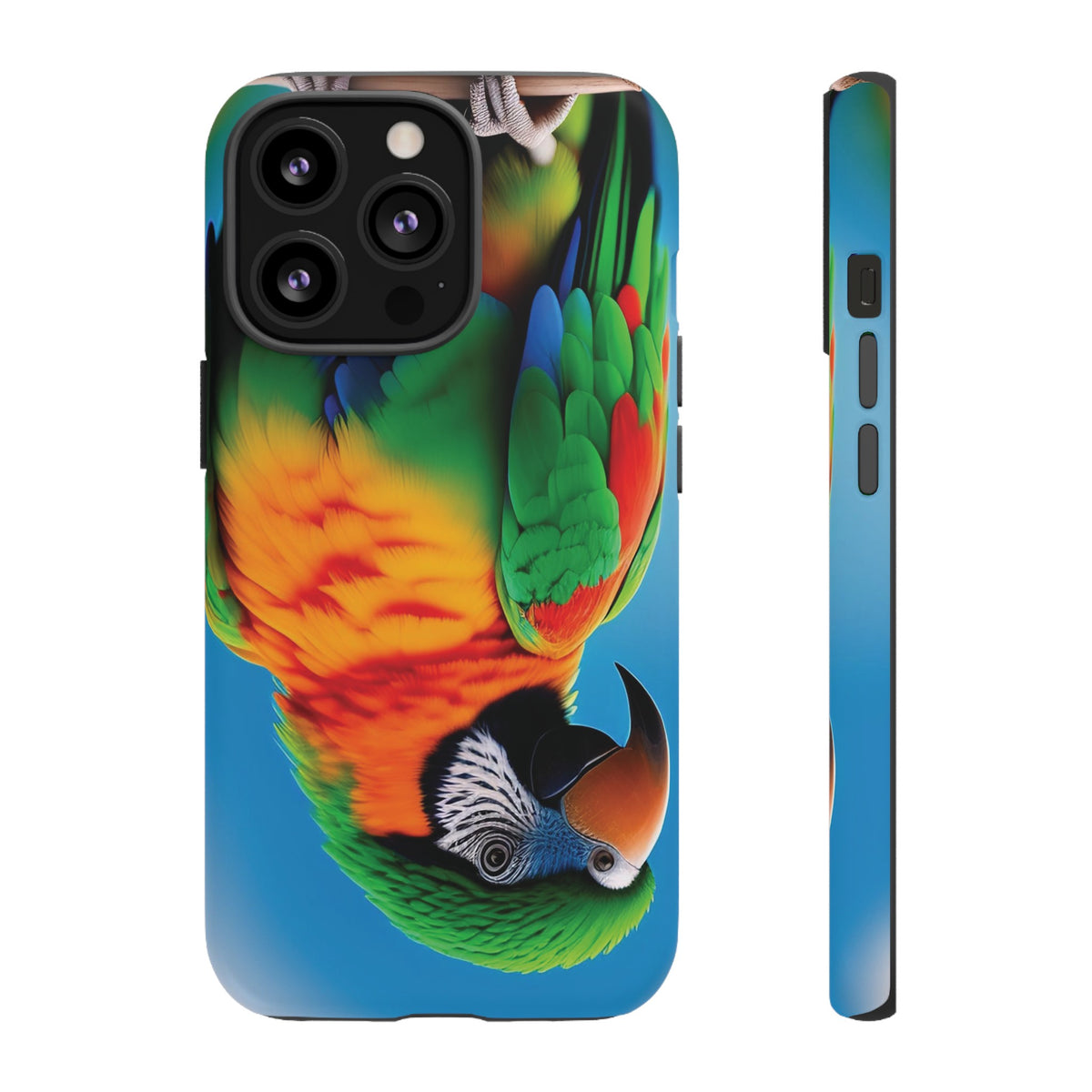 Colorful parrot with a green and red feather on its head Tough Phone Cases