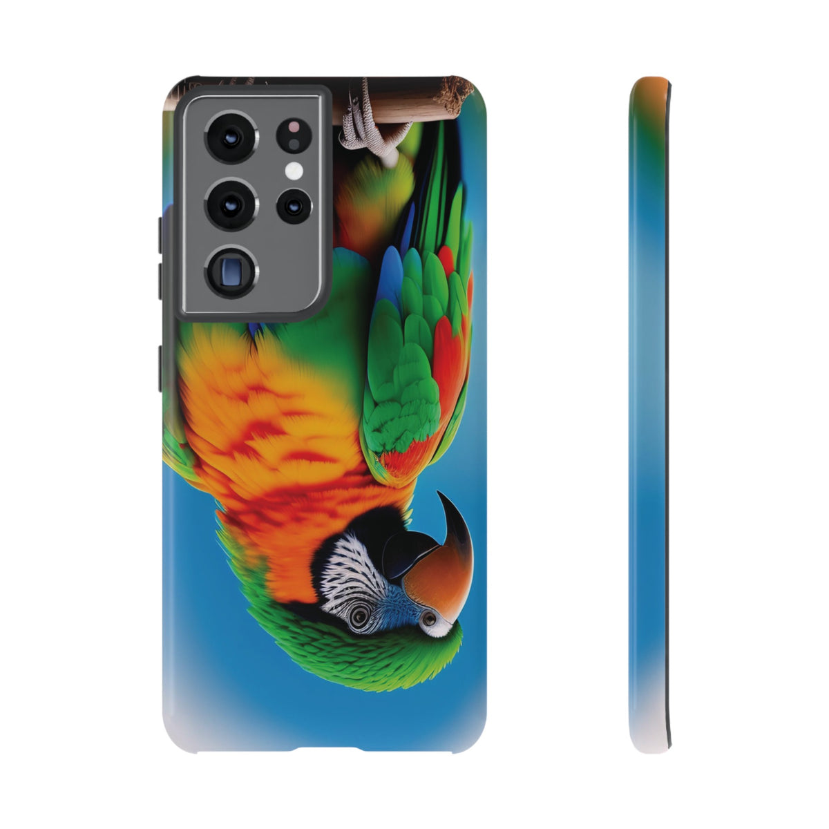 Colorful parrot with a green and red feather on its head Tough Phone Cases