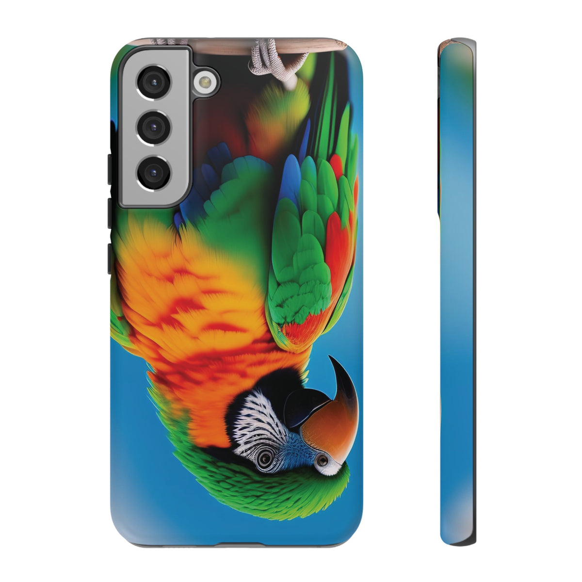 Colorful parrot with a green and red feather on its head Tough Phone Cases