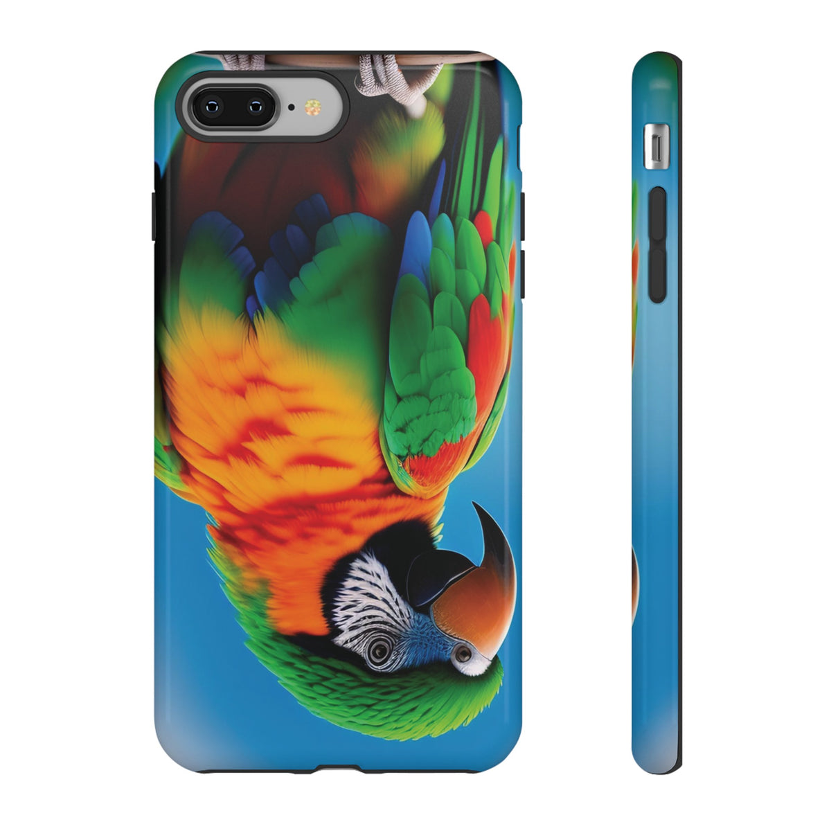 Colorful parrot with a green and red feather on its head Tough Phone Cases